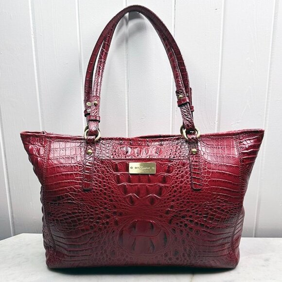 Brahmin Bag Purse Tote Red Med Asher Melborne Croc Shoulder Zip Top